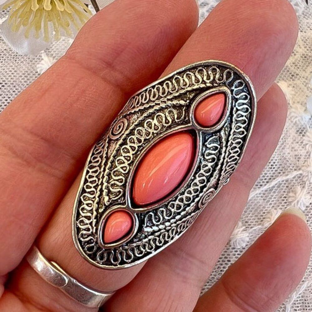 2 Southwestern Stretch Statement Rings ~9 & 9.75 Adjustable - Picture 9 of 9